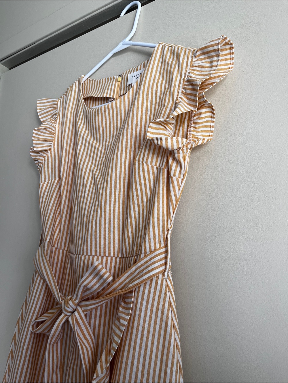 Everly Yellow and White Striped Ruffle Tie-Waist Tunic
